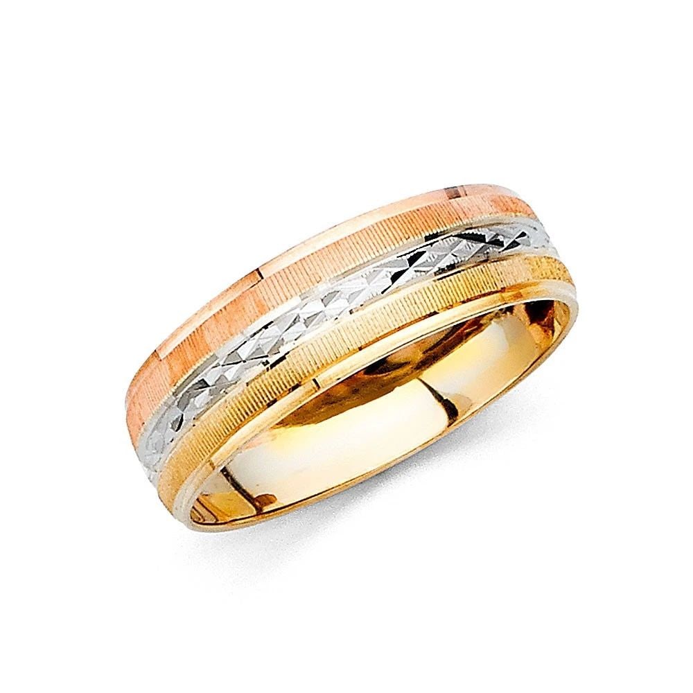 NEW 14K TRI COLOR GOLD MEN'S WEDDING BAND - SIZE 10: NEW 14K TRI COLOR GOLD MEN'S WEDDING BANDMEN'S WEDDING BANDNEW 14KTRI COLOR GOLDWIDTH : 6 mmAverage Apx WEIGHT : 2.5g