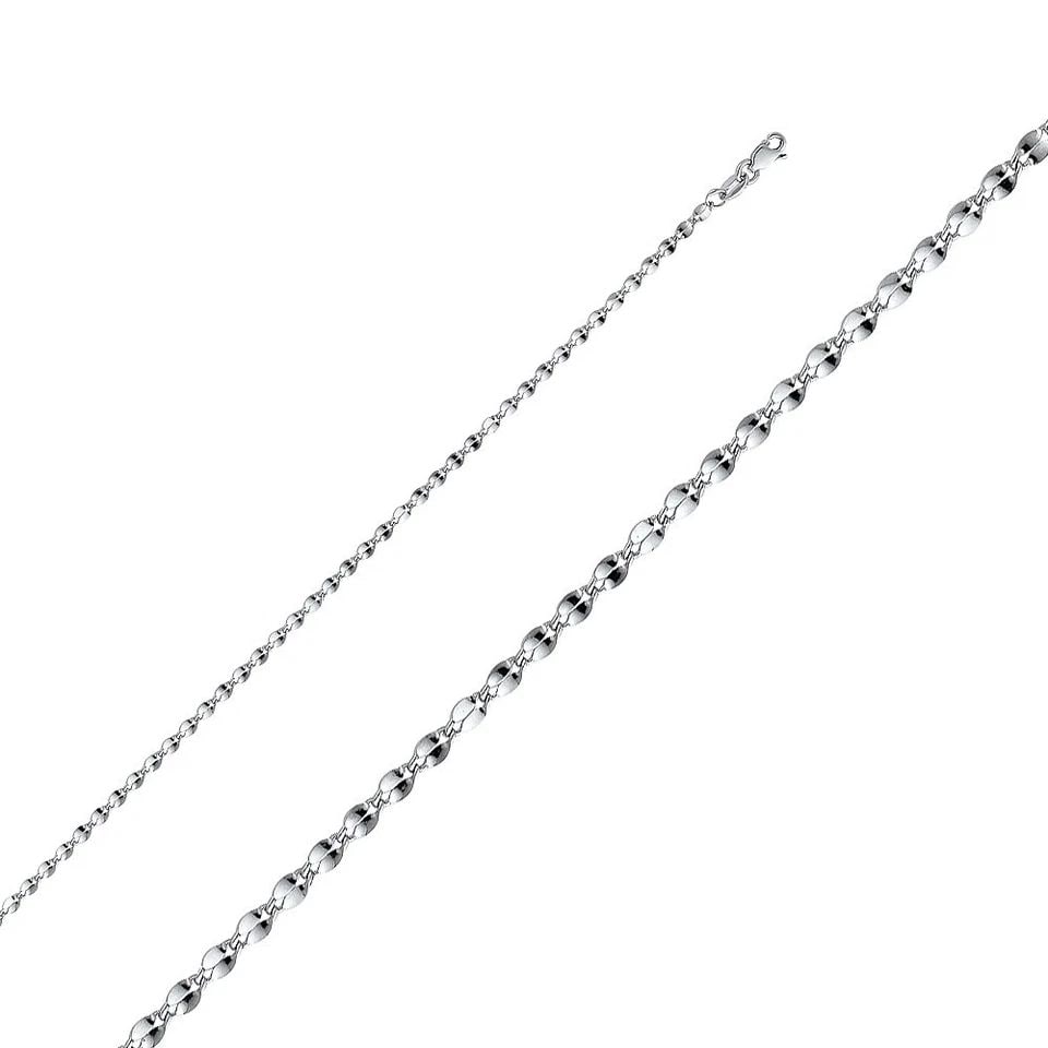 NEW 14K WHITE GOLD HOLLOW CURVE MIRROR 040 CHAIN (1 of 1)