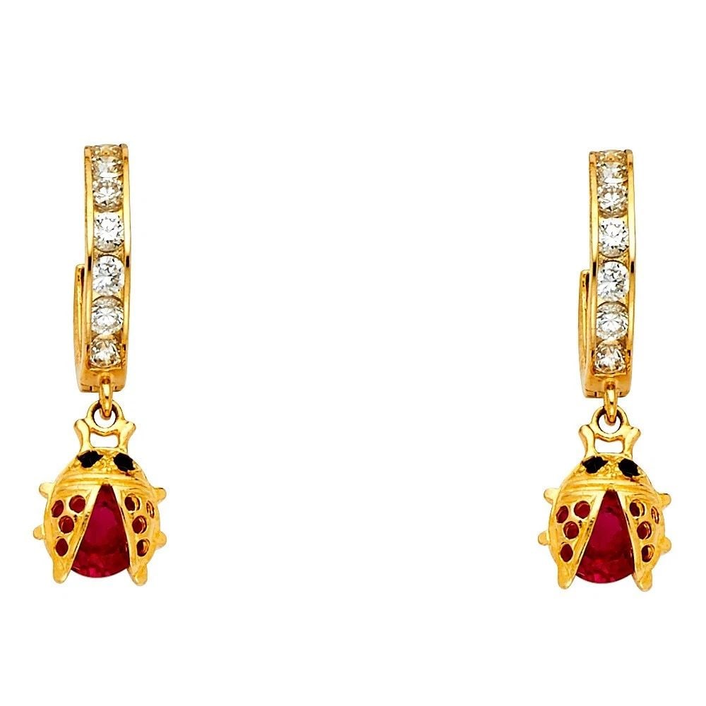 NEW 14K YELLOW GOLD DANGLE HUGGIES EARRINGS (1 of 2)