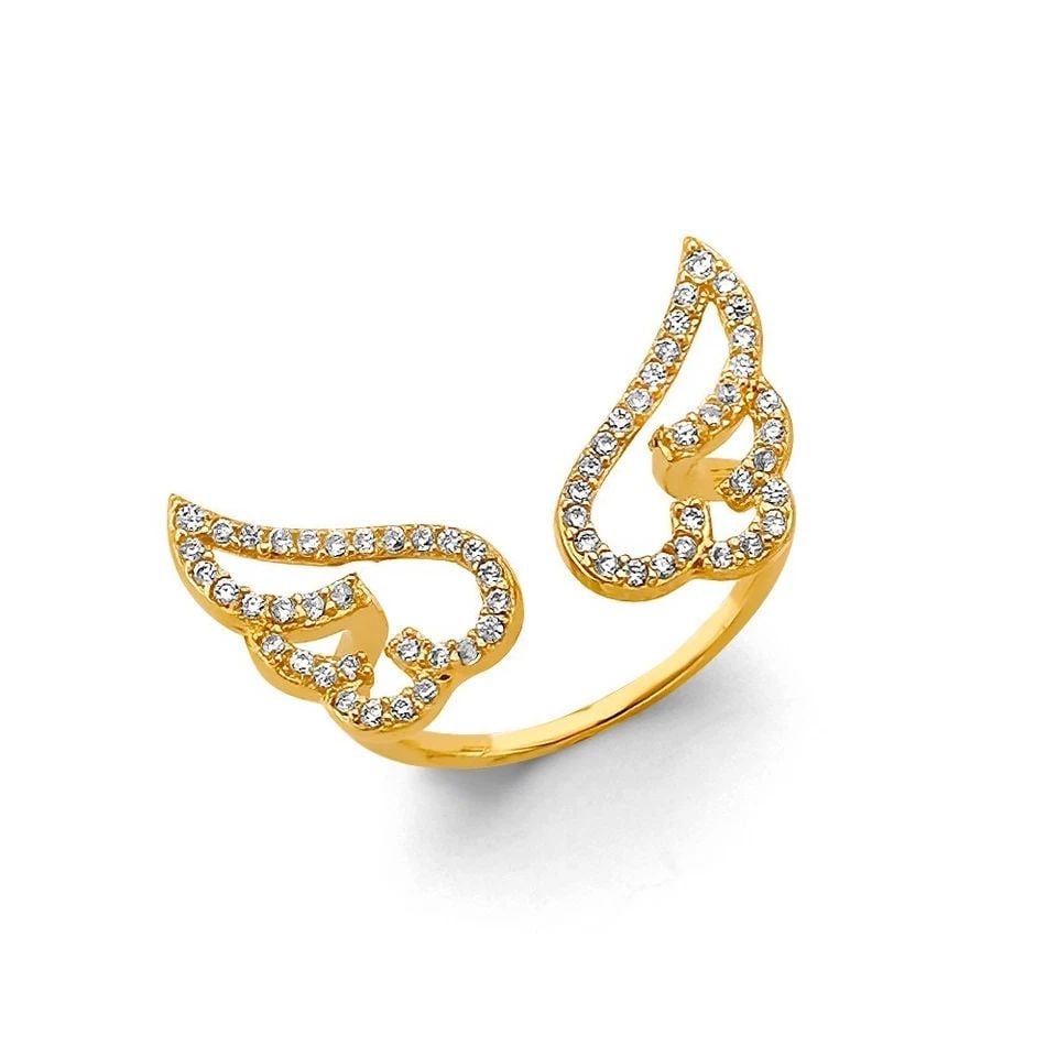 NEW 14K YELLOW GOLD ANGEL WING OPEN RING -SIZE 7 (1 of 1)