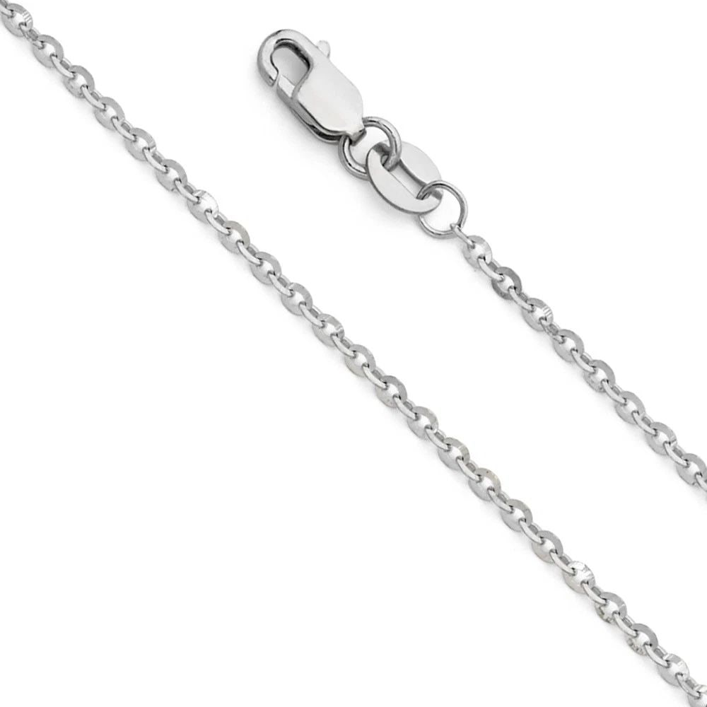 NEW NEW NEW 14K WHITE GOLD 1.6MM SIDE CUT OVAL ROLO CHAIN: 14K WHITE GOLD 1.6MM SIDE CUT OVAL ROLO CHAIN1.6MM SIDE CUT OVAL ROLO CHAINNEW 14KWHITE GOLDWIDTH: 1.6mmAVERAGE Apx WEIGHT: 2g
