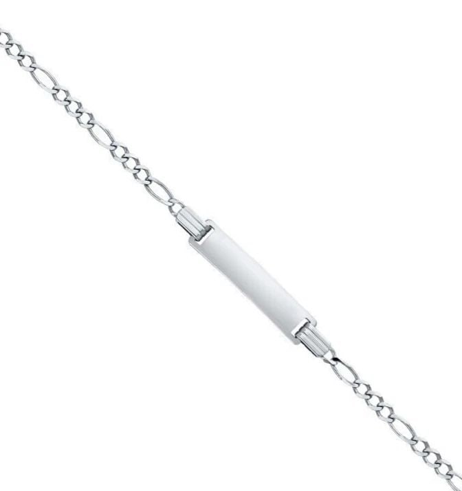 NEW 14K WHITE GOLD FIGARO 3+1 BABY ID BRACELET: NEW 14K WHITE GOLD FIGARO 3+1 BABY ID BRACELETFIGARO 3+1 BABY ID BRACELETNEW 14KWHITE GOLDLENGTH - 6inApx WEIGHT - 2.4g