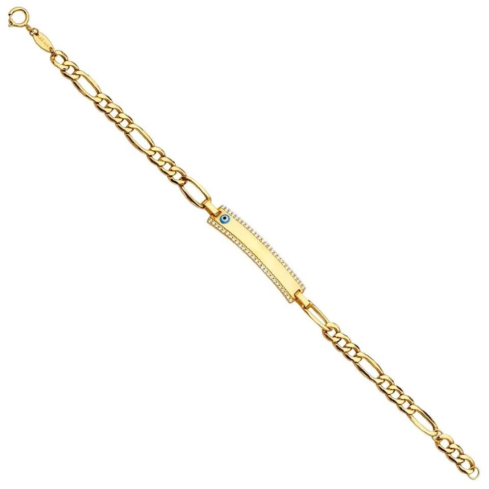 NEW 14K YELLOW GOLD BABY ID BRACELET WITH EVILEYE (1 of 1)