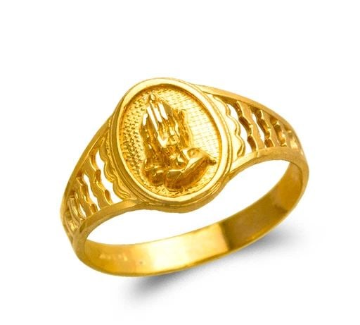 NEW 14K YELLOW GOLD LADIES PRAYING HANDS FILIGREE RING (1 of 2)
