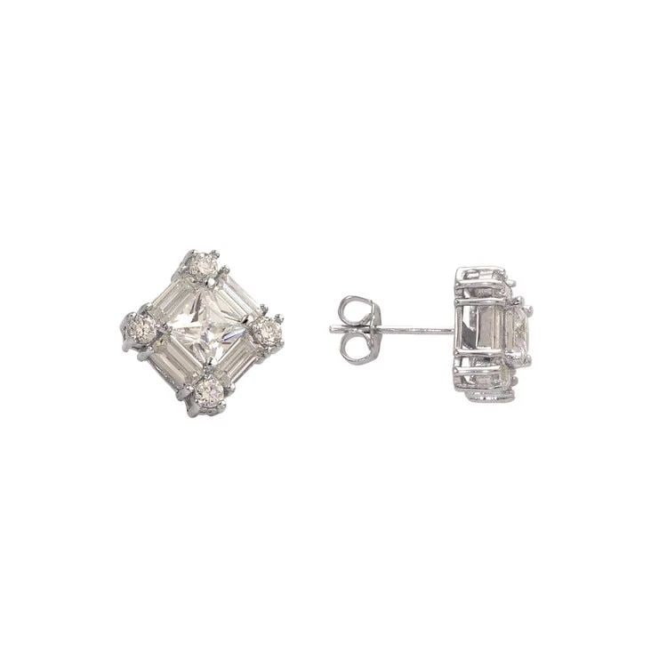 NEW 14K WHITE GOLD FANCY WHITE STUD EARRINGS (1 of 1)