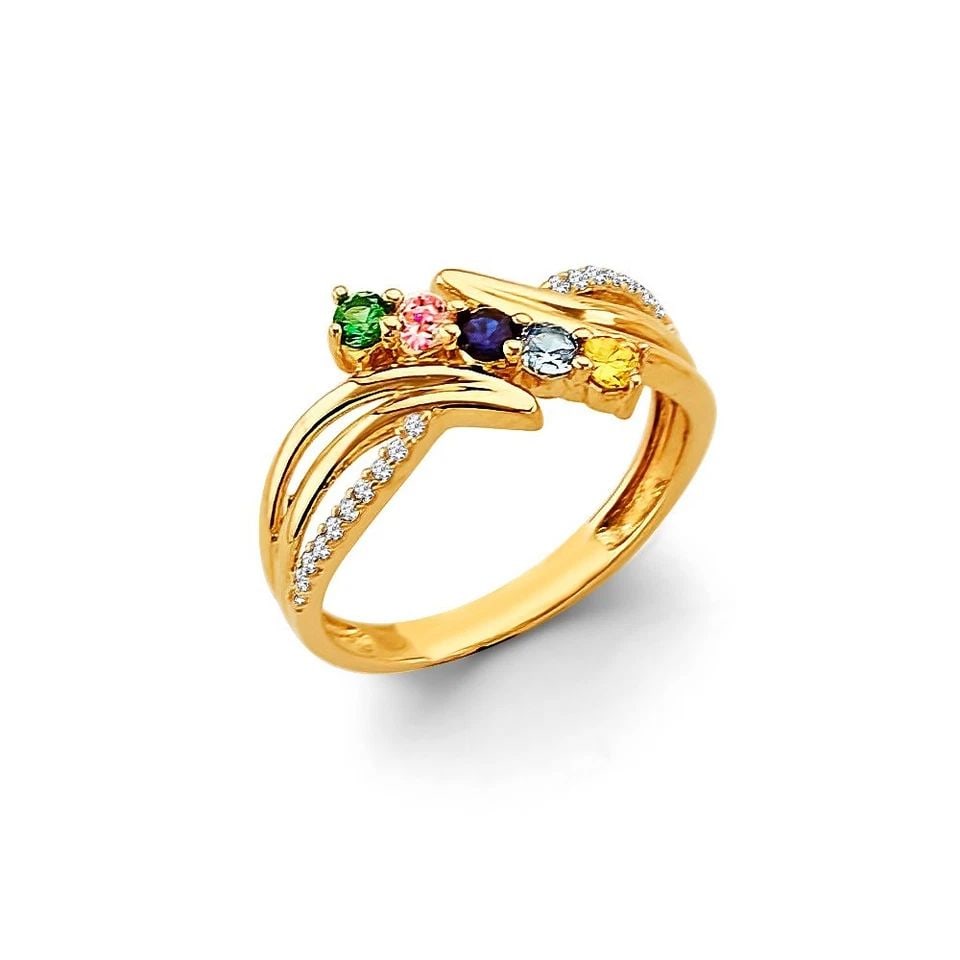NEW 14K YELLOW GOLD 5 STONE MONTH RING (1 of 1)