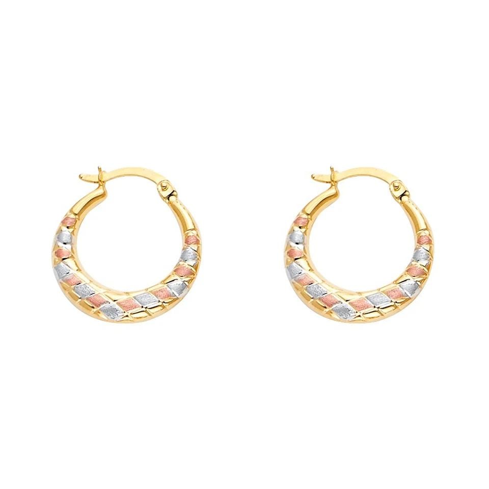 NEW 14K TRI COLOR GOLD DOUBLE FACE X DESIGN HOLLOW EARRINGS (1 of 1)