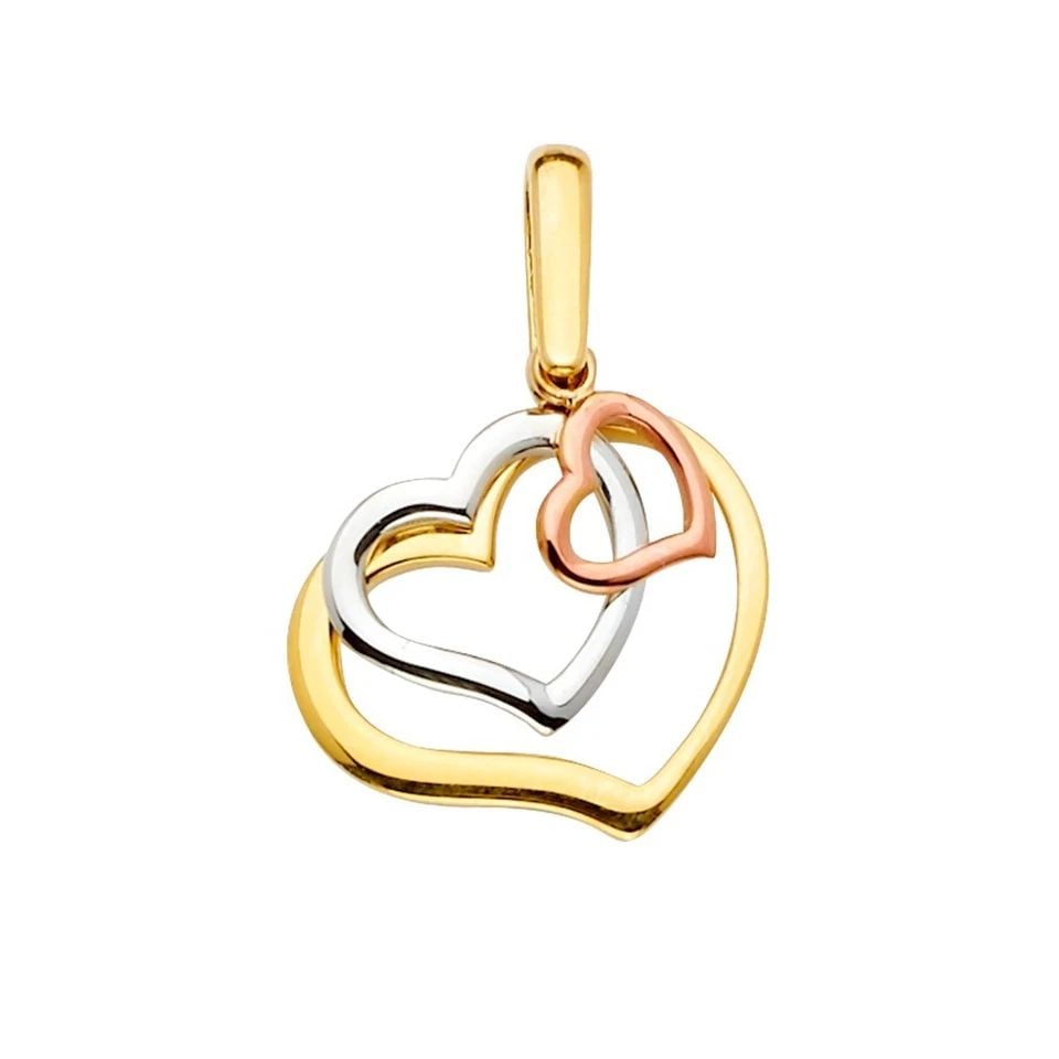 NEW 14K TRI COLOR GOLD 3HEARTS PENDANT (1 of 1)