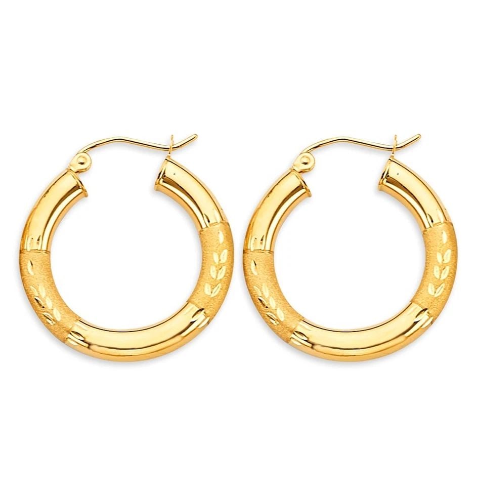 NEW 14K YELLOW GOLD 3.8MM BUDDED DC ROUND TUBE HOOP EARRINGS: NEW 14K YELLOW GOLD 3.8MM BUDDED DC ROUND TUBE HOOP EARRINGS 3.8MM BUDDED DC ROUND TUBE HOOP EARRINGS NEW 14K YELLOW GOLD HEIGHT - 25 mm WIDTH - 25 mm Apx WEIGHT - 1.8 g