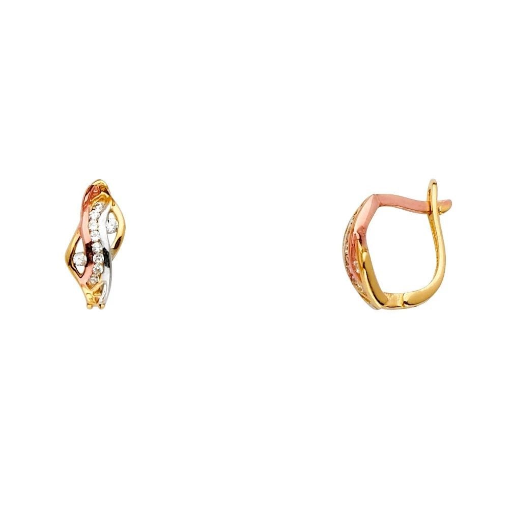 NEW 14K TRI COLOR GOLD FANCY EARRINGS: NEW 14K TRI COLOR GOLD FANCY EARRINGS FANCY EARRINGS NEW 14K TRI COLOR GOLD HEIGHT - 14 mm WIDTH - 11 mm Apx WEIGHT - 1.8 g
