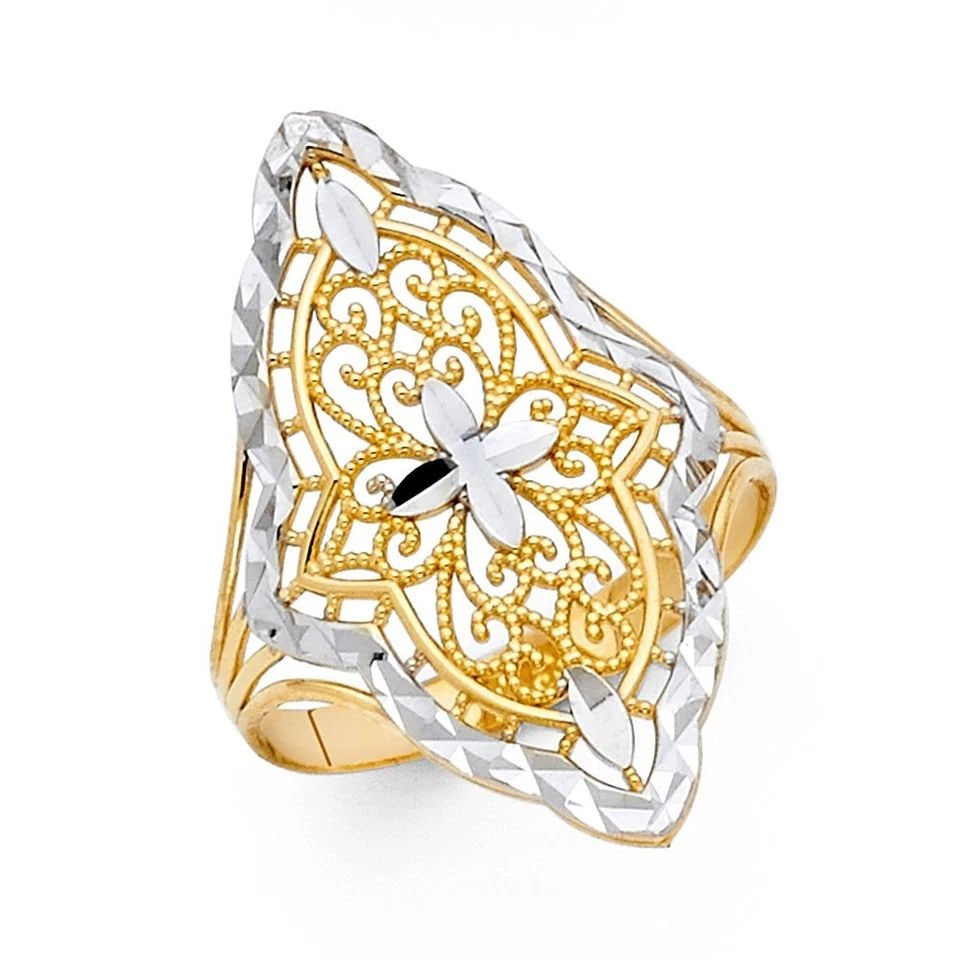 NEW 14K TWO TONE GOLD FANCY RING: NEW 14K TWO TONE GOLD FANCY RING FANCY RING NEW 14K TWO TONE GOLD WIDTH : 27 mm WEIGHT : 2.4g