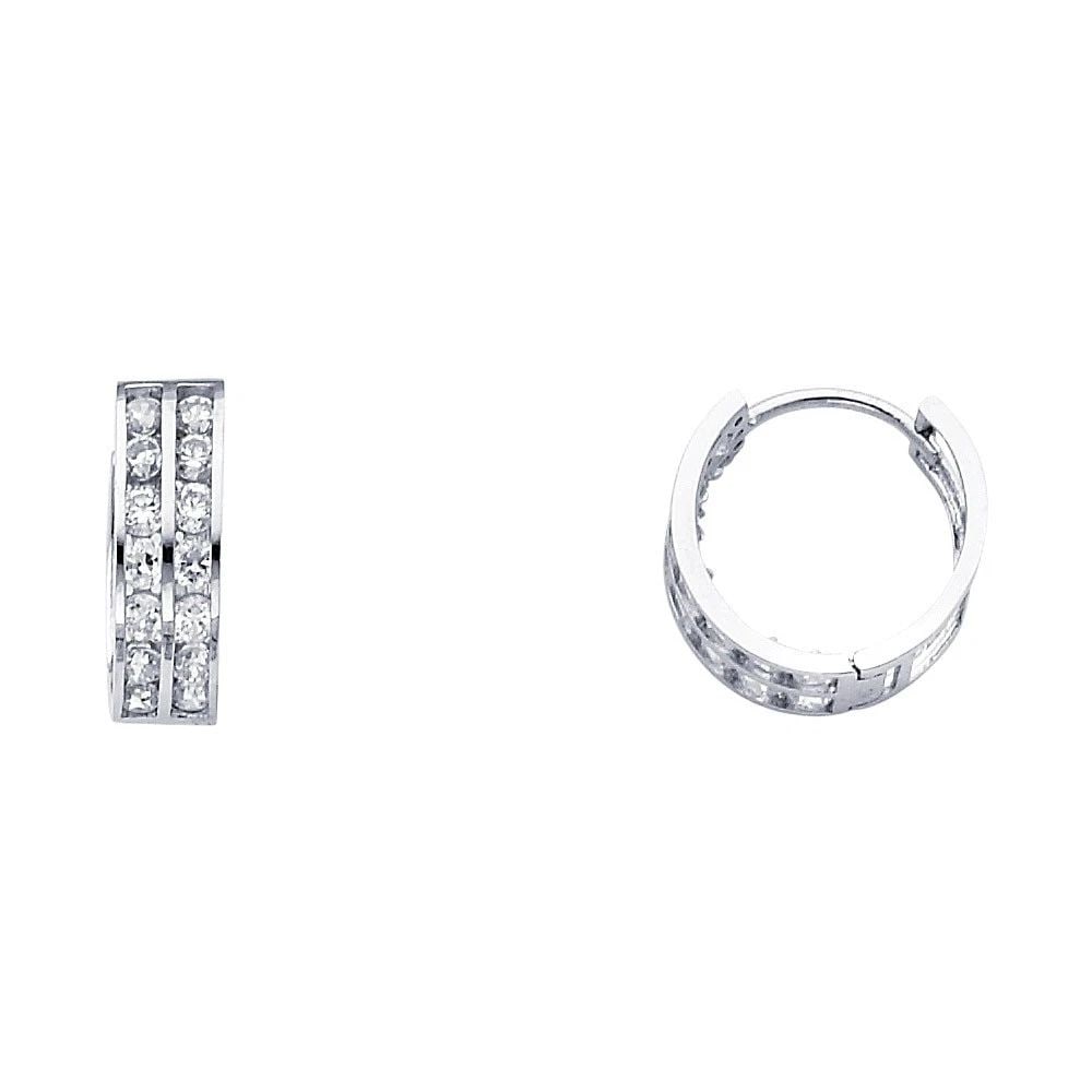 NEW 14K WHITE GOLD DOUBLE HUGGIES EARRINGS: NEW 14K WHITE GOLD DOUBLE HUGGIES EARRINGS DOUBLE HUGGIES EARRINGS NEW 14K WHITE GOLD Height : 15 mm Width : 15 mm Weight : 1.8g