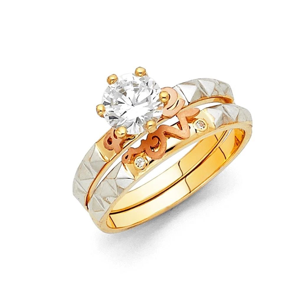NEW 14K TRI COLOR GOLD ENGAGEMENT RING: NEW 14K TRI COLOR GOLD ENGAGEMENT RING ENGAGEMENT RING NEW 14K TRI COLOR GOLD WIDTH: 3 mm Apx. WEIGHT: 2.3g