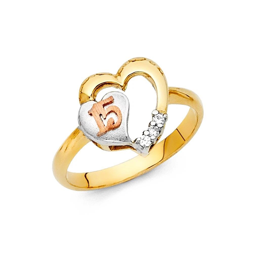 NEW 14K TRI COLOR GOLD 15 YEARS RING: NEW 14K TRI COLOR GOLD 15 YEARS RING 15 YEARS RING NEW 14K TRI COLOR GOLD WIDTH : 12 mm WEIGHT : 2.3g