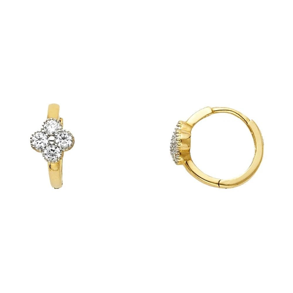 NEW 14K TWO TONE GOLD FLOWER HUGGIES EARRINGS: NEW 14K TWO TONE GOLD FLOWER HUGGIES EARRINGS FLOWER HUGGIES EARRINGS NEW 14K TWO TONE GOLD Height : 12 mm Width : 12 mm Weight : 1.7g