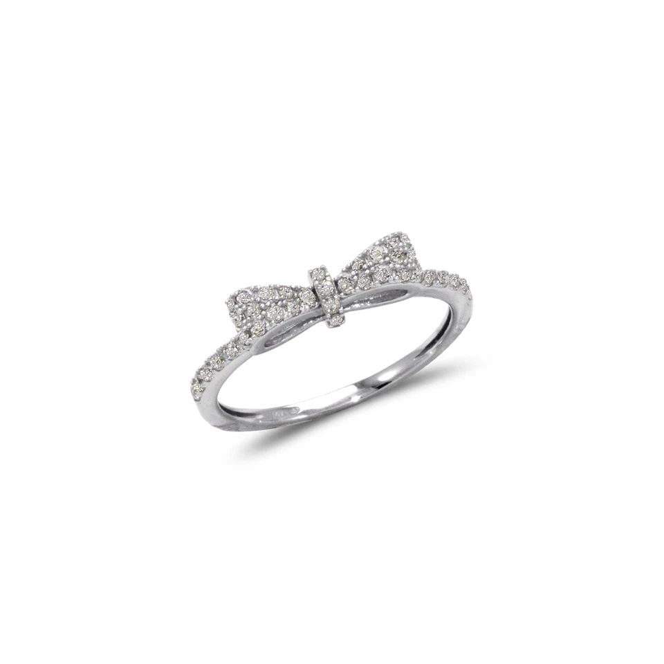 NEW 14K WHITE GOLD LADIES FANCY WHITE BOW RING (1 of 1)