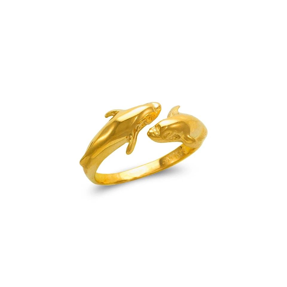 NEW 14K YELLOW GOLD LADIES DOUBLE DOLPHIN DESIGN RING (1 of 1)
