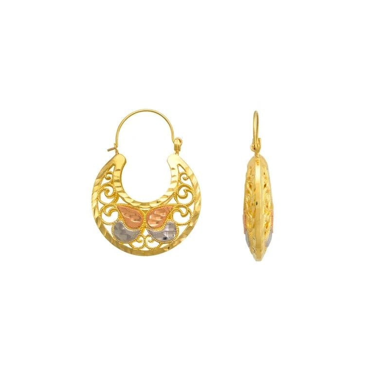 NEW 14K TRICOLOR GOLD BASKET EARRINGS: NEW 14K TRICOLOR GOLD BASKET EARRINGS BASKET EARRINGS NEW 14K TRICOLOR GOLD Width: Approx. 13x22mm Apx WEIGHT: 2.3g