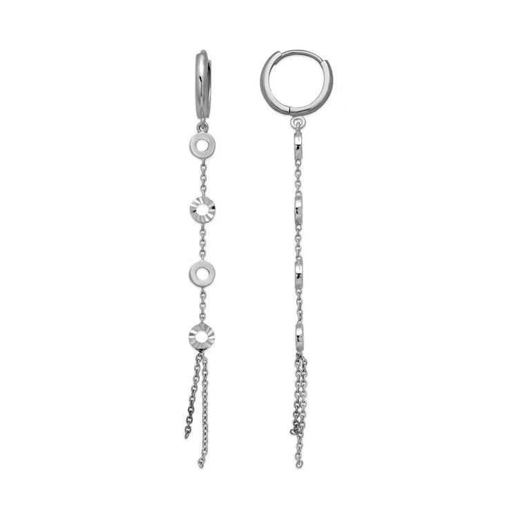 NEW 14K WHITE GOLD FANCY LINKED CIRCLE EARRINGS: NEW 14K WHITE GOLD FANCY LINKED CIRCLE EARRINGS FANCY LINKED CIRCLE EARRINGS NEW 14K WHITE GOLD Width: Approx. 12x67mm Apx WEIGHT: 2.3g