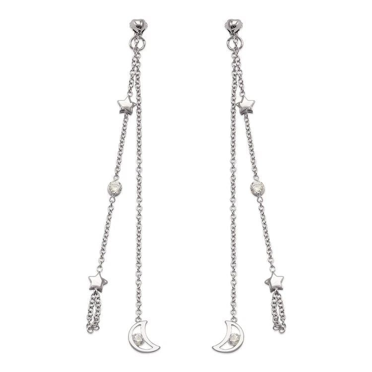 NEW 14K WHITE GOLD 2PC LAYERED MOON DANGLING EARRINGS (1 of 1)