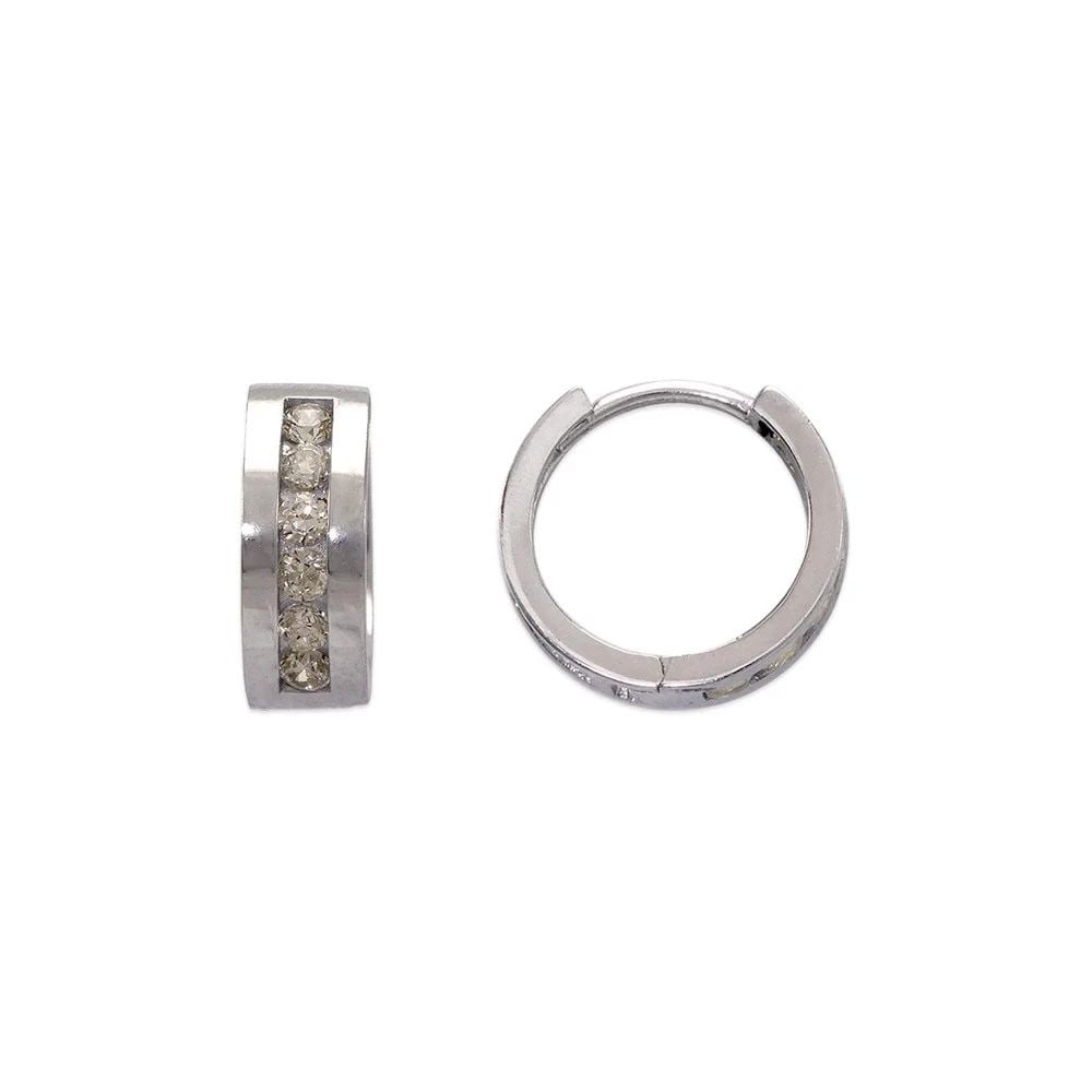 NEW 14K WHITE GOLD 12MM FANCY HUGGIE EARRINGS: NEW 14K WHITE GOLD 12MM FANCY HUGGIE EARRINGS 12MM FANCY HUGGIE EARRINGS NEW 14K WHITE GOLD Width: Approx. 4.5x12mm Apx WEIGHT: 2.3g