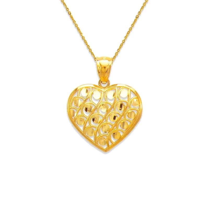 NEW 14K YELLOW GOLD DECORATIVE HEART PENDANT (1 of 1)