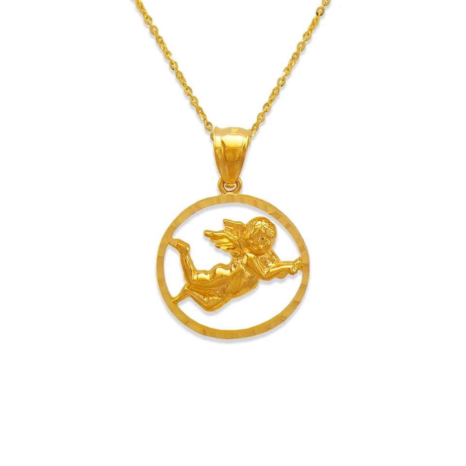 NEW 14K YELLOW GOLD ANGEL IN SPHERE PENDANT (1 of 1)