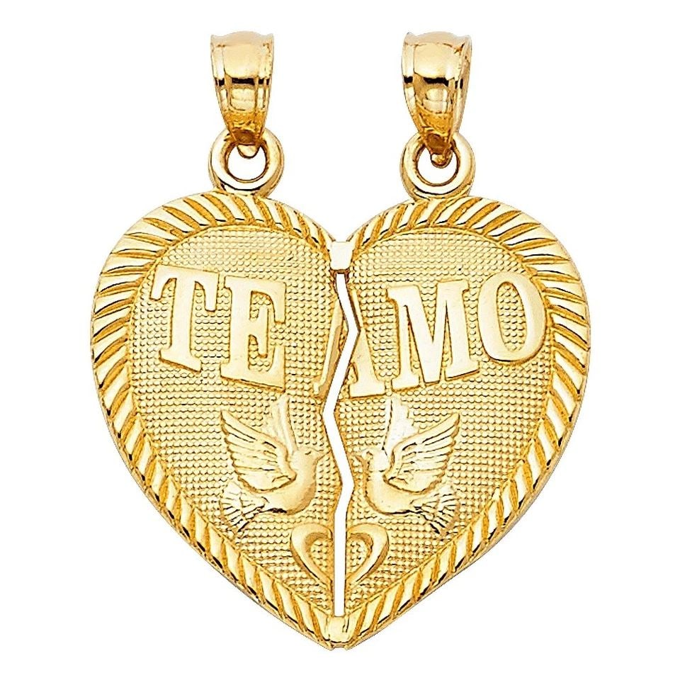 NEW 14K YELLOW GOLD TE AMO HEART 2 PIECE PENDANT: NEW 14K YELLOW GOLD TE AMO HEART 2 PIECE PENDANT TE AMO HEART 2 PIECE PENDANT NEW 14K YELLOW GOLD Height : 21 mm Width : 23 mm Apx. WEIGHT : 2.2g