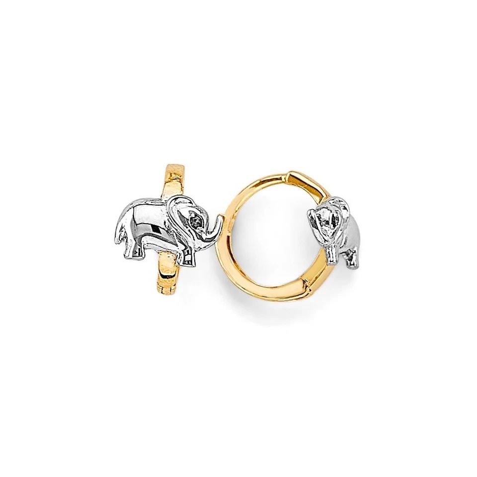 NEW 14K TWO TONE GOLD ELEPHANT HUGGIES EARRINGS (1 of 1)