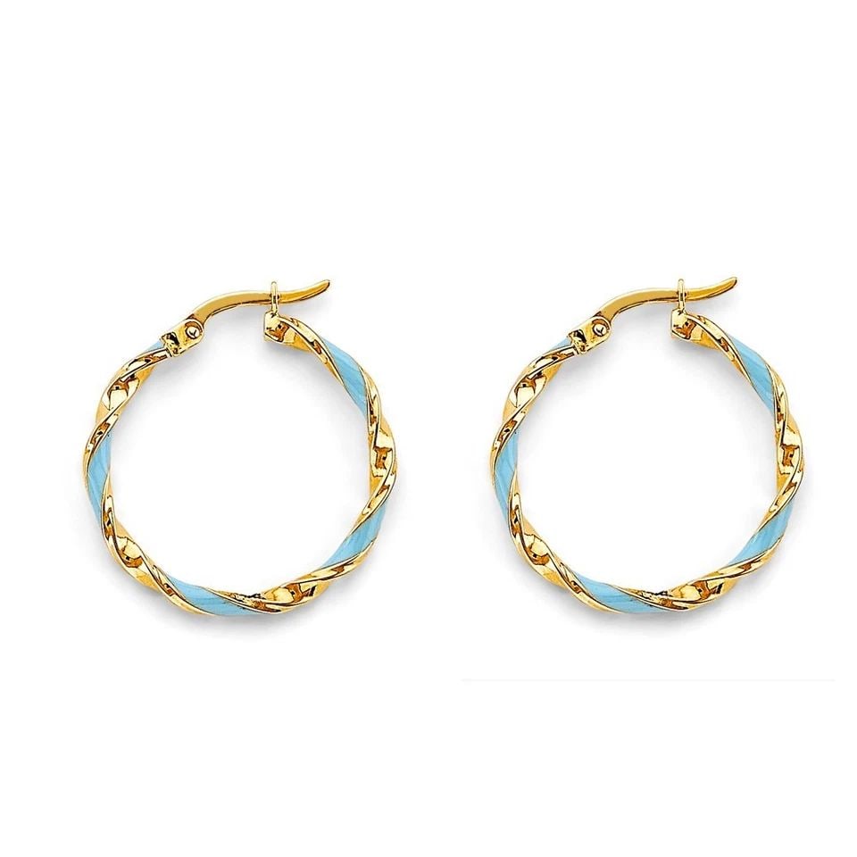 NEW 14K YELLOW GOLD ENAMEL TWISTED HOOP EARRINGS (1 of 1)