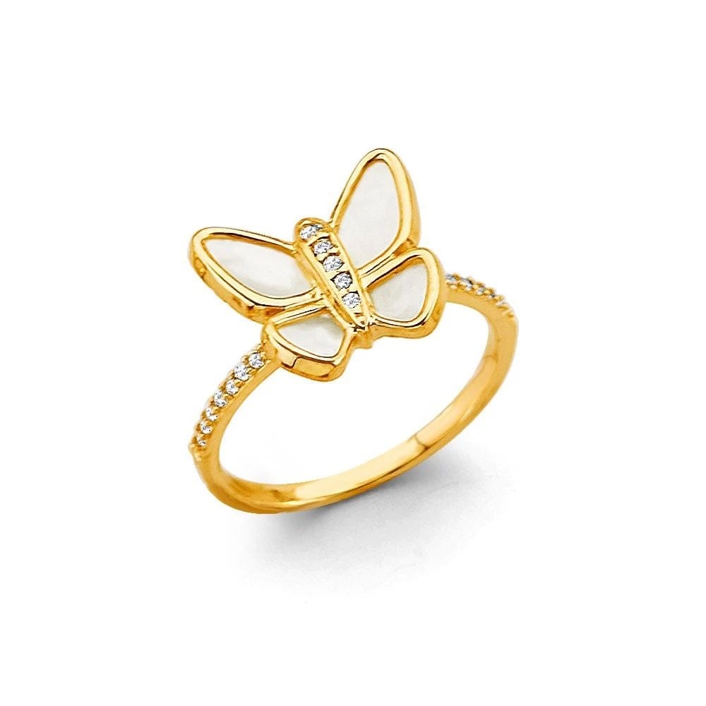 NEW 14K YELLOW GOLD MOTHER OF PEARL BUTTERFLY RING (1 of 2)
