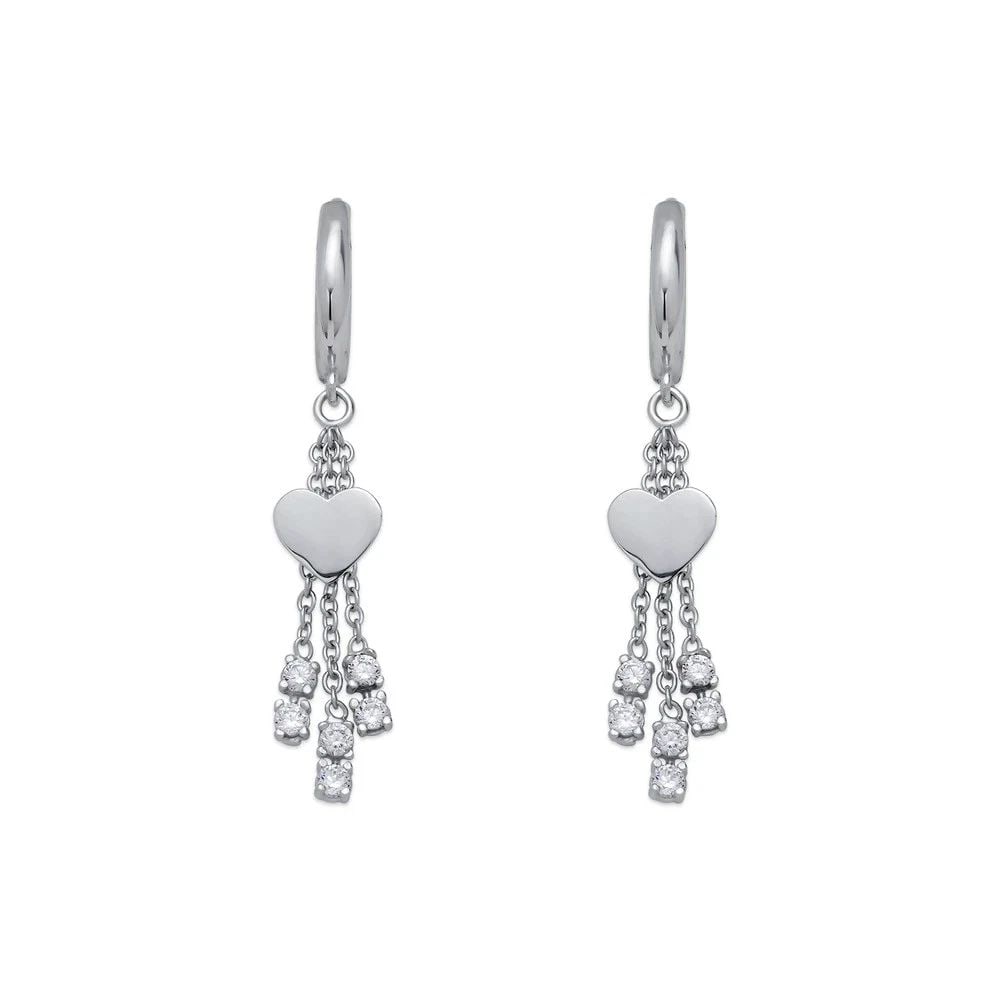 NEW 14K WHITE GOLD FANCY HEART EARRINGS: NEW 14K WHITE GOLD FANCY HEART EARRINGS FANCY HEART EARRINGS NEW 14K WHITE GOLD Width: Approx. 12x38mm Apx WEIGHT: 2.2g