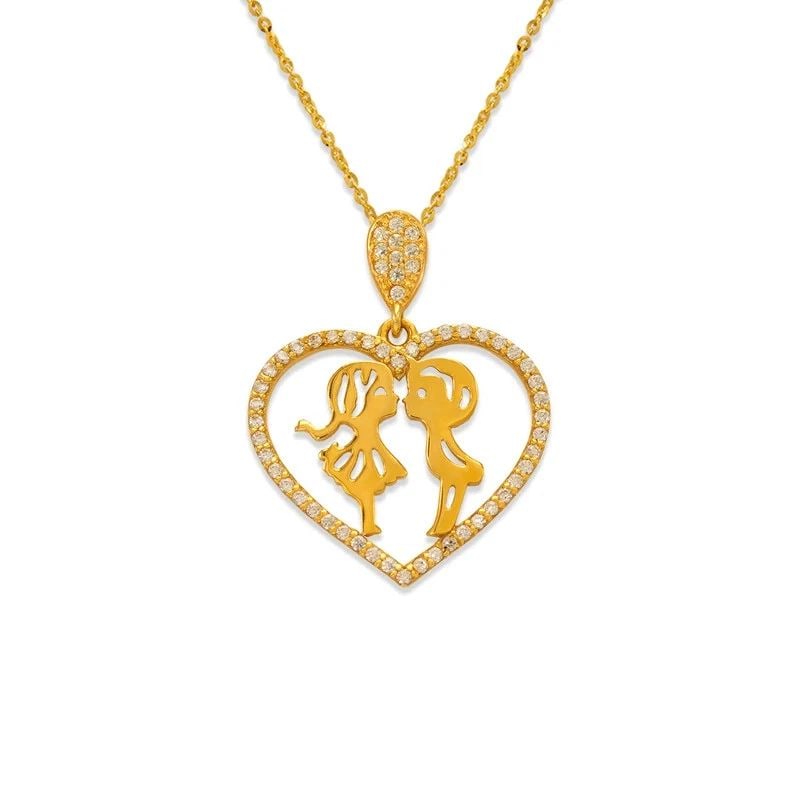 NEW 14K YELLOW GOLD FANCY HEART WITH LOVERS PENDANT (1 of 1)