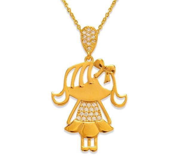 NEW 14K YELLOW GOLD FANCY GIRL PENDANT: NEW 14K YELLOW GOLD FANCY GIRL PENDANT FANCY GIRL PENDANT NEW 14K YELLOW GOLD Apx. WIDTH: 19x32mm Apx WEIGHT: 2.2g