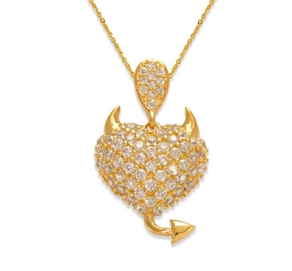 NEW 14K YELLOW GOLD FANCY DEVILISH HEART PENDANT: NEW 14K YELLOW GOLD FANCY DEVILISH HEART PENDANT FANCY DEVILISH HEART PENDANT NEW 14K YELLOW GOLD Apx. WIDTH: 13.5x17.5mm Apx WEIGHT: 2.2g