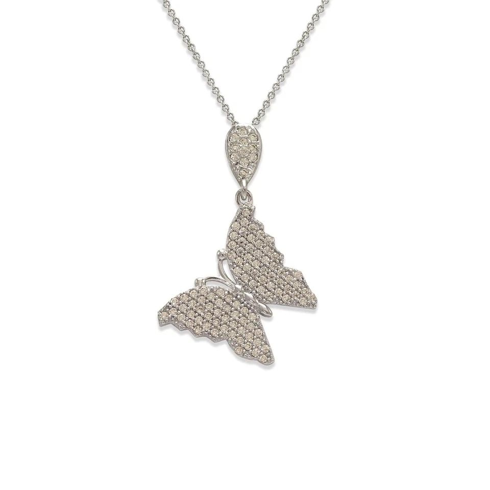 NEW 14K WHITE GOLD FANCY BUTTERFLY PENDANT: NEW 14K WHITE GOLD FANCY BUTTERFLY PENDANT FANCY BUTTERFLY PENDANT NEW 14K WHITE GOLD Apx. WIDTH: 19x29mm Apx WEIGHT: 2.2g