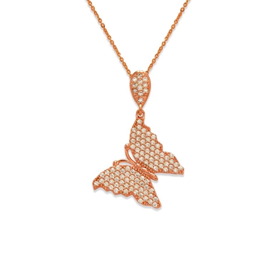 NEW 14K ROSE GOLD FANCY ROSE BUTTERFLY PENDANT (1 of 1)