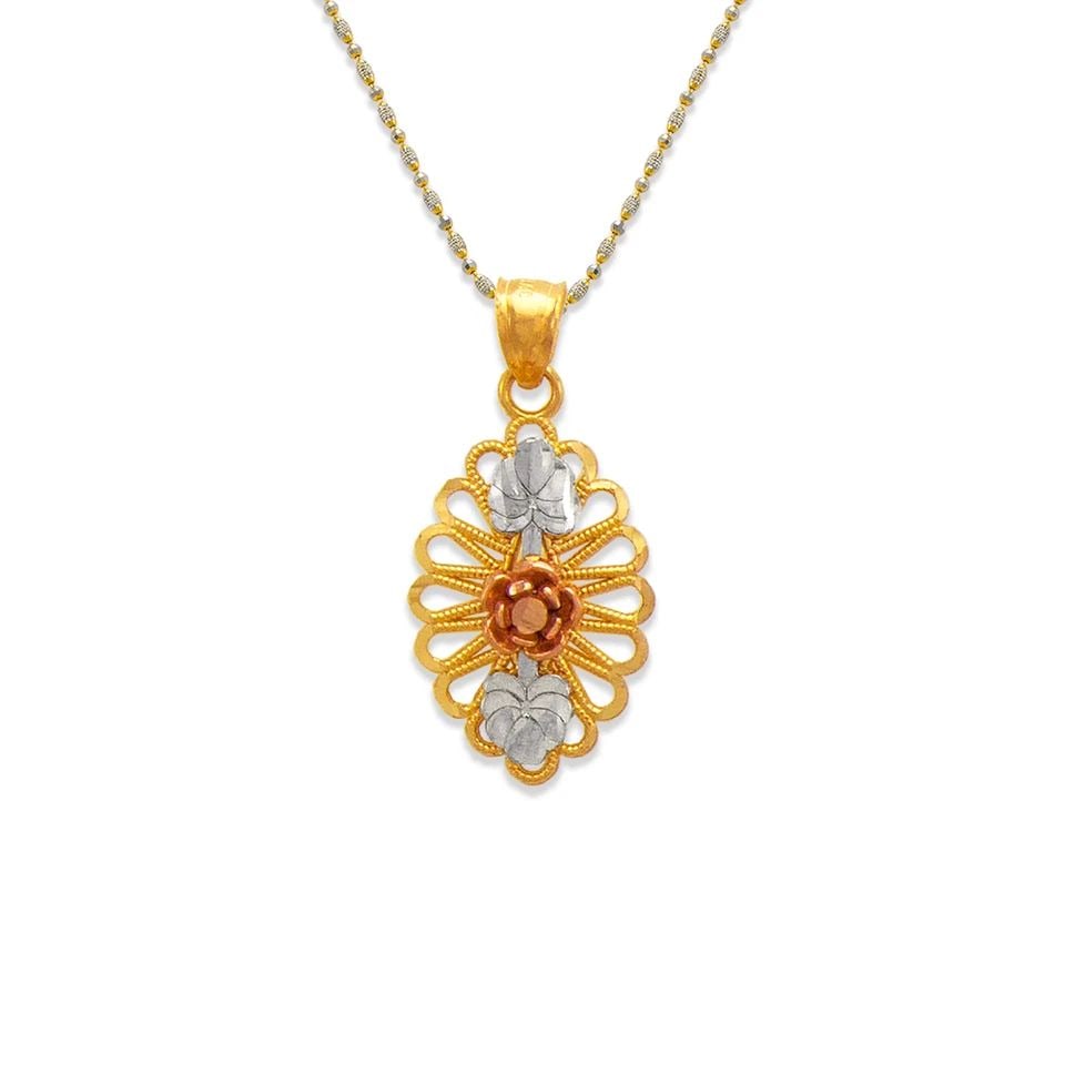 NEW 14K TRICOLOR GOLD ROSE WITH PETALS: NEW 14K TRICOLOR GOLD ROSE WITH PETALS ROSE WITH PETALS NEW 14K TRICOLOR GOLD Apx. WIDTH: 13x20mm Apx WEIGHT: 2.2g