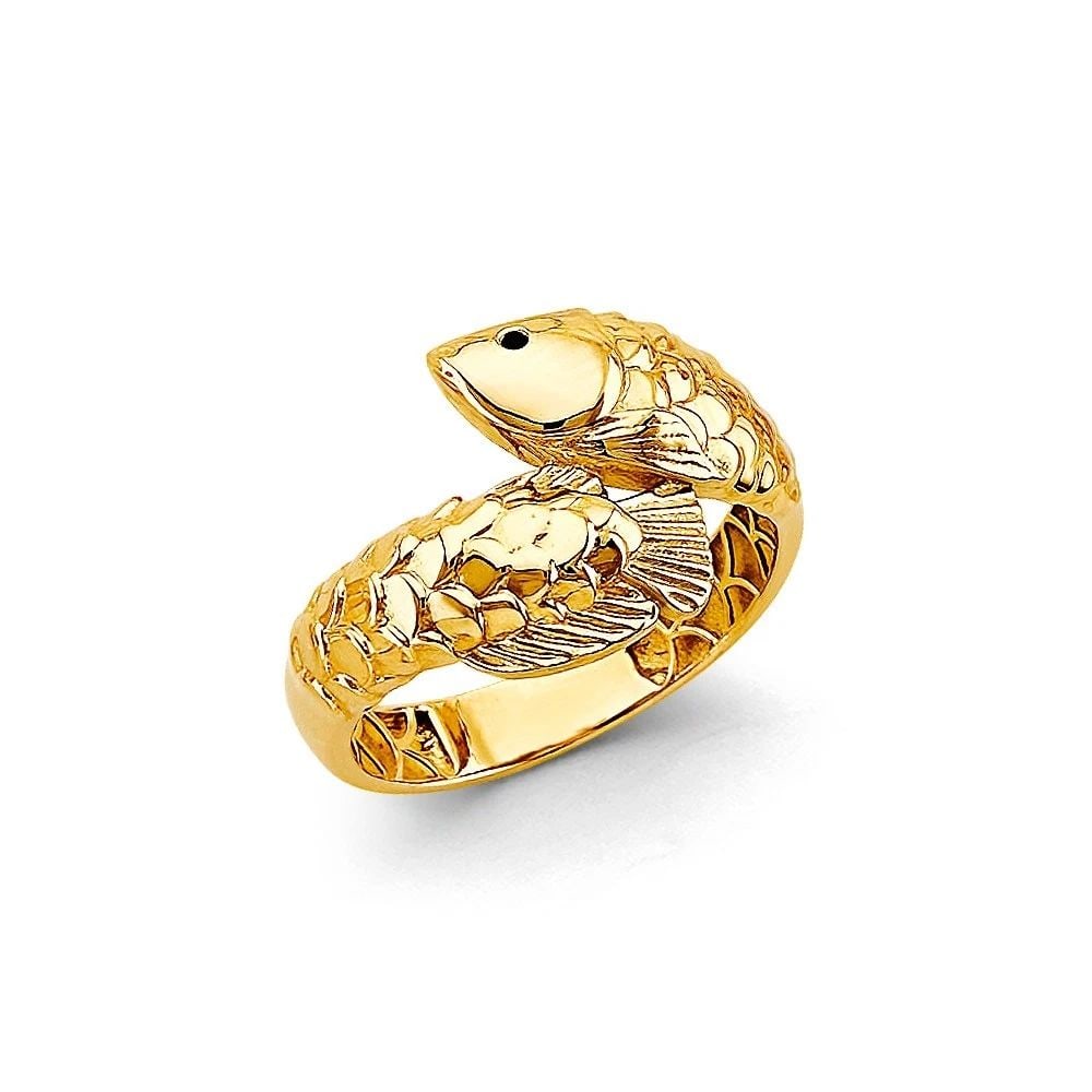 NEW 14K YELLOW GOLD LUCKY AROWANA FISH RING (1 of 2)