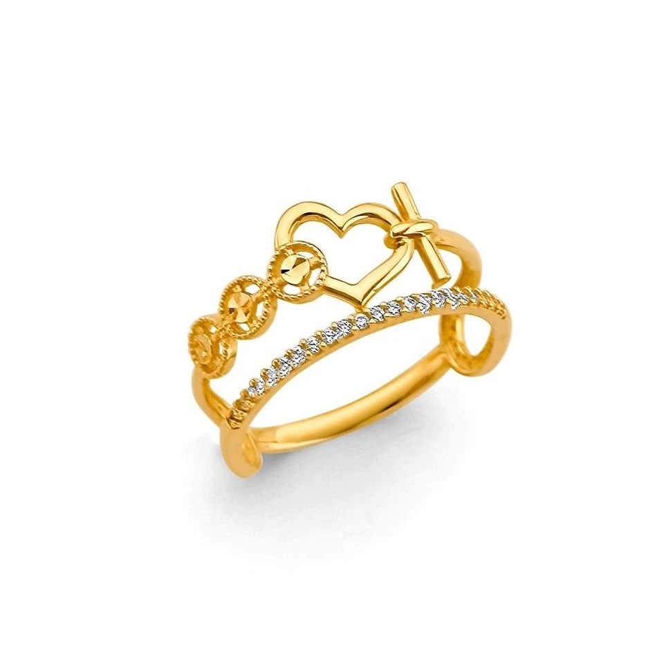 NEW 14K YELLOW GOLD 2 LINE FANCY RING-SIZE 7: NEW 14K YELLOW GOLD 2 LINE FANCY CZ RING 2 LINE FANCY CZ RING NEW 14K YELLOW GOLD WIDTH : WEIGHT : 2.2g