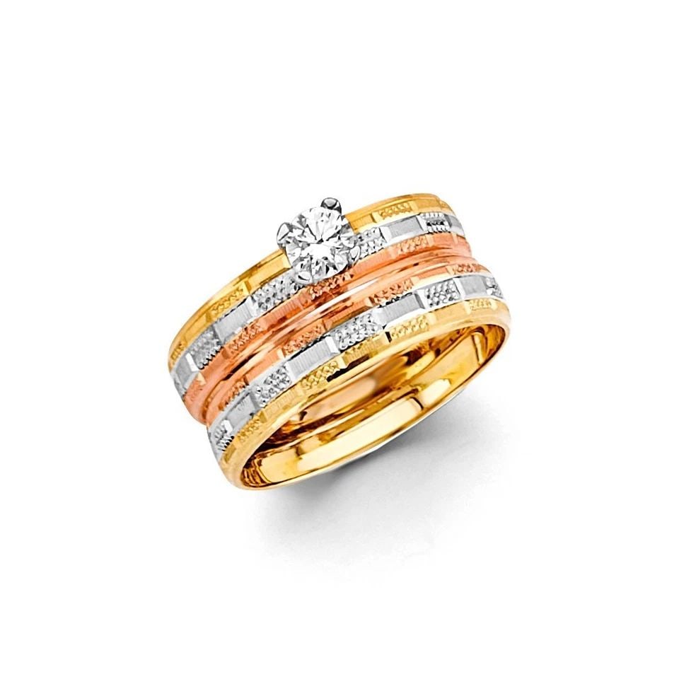 NEW 14K TRI COLOR GOLD LADIES ENGAGEMENT RING: NEW 14K TRI COLOR GOLD LADIES ENGAGEMENT RING LADIES ENGAGEMENT RING NEW 14K TRI COLOR GOLD WIDTH : WEIGHT : 2.2g