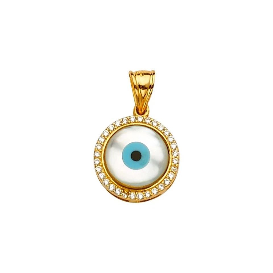 NEW 14K MOTHER OF PEARL+ EVIL EYE PANDANT (1 of 1)