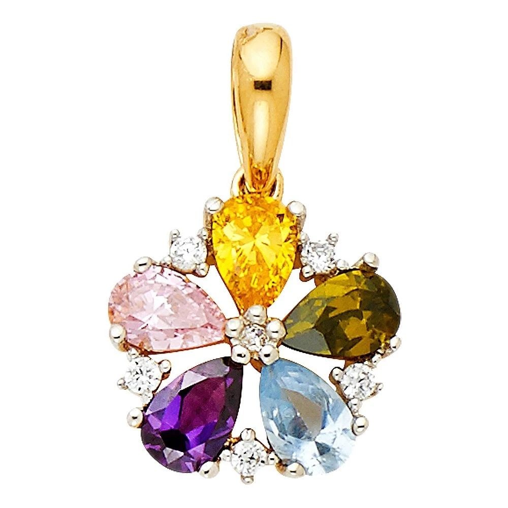 NEW 14K TWO TONE GOLD MULTI FLOWER PENDANT (1 of 2)