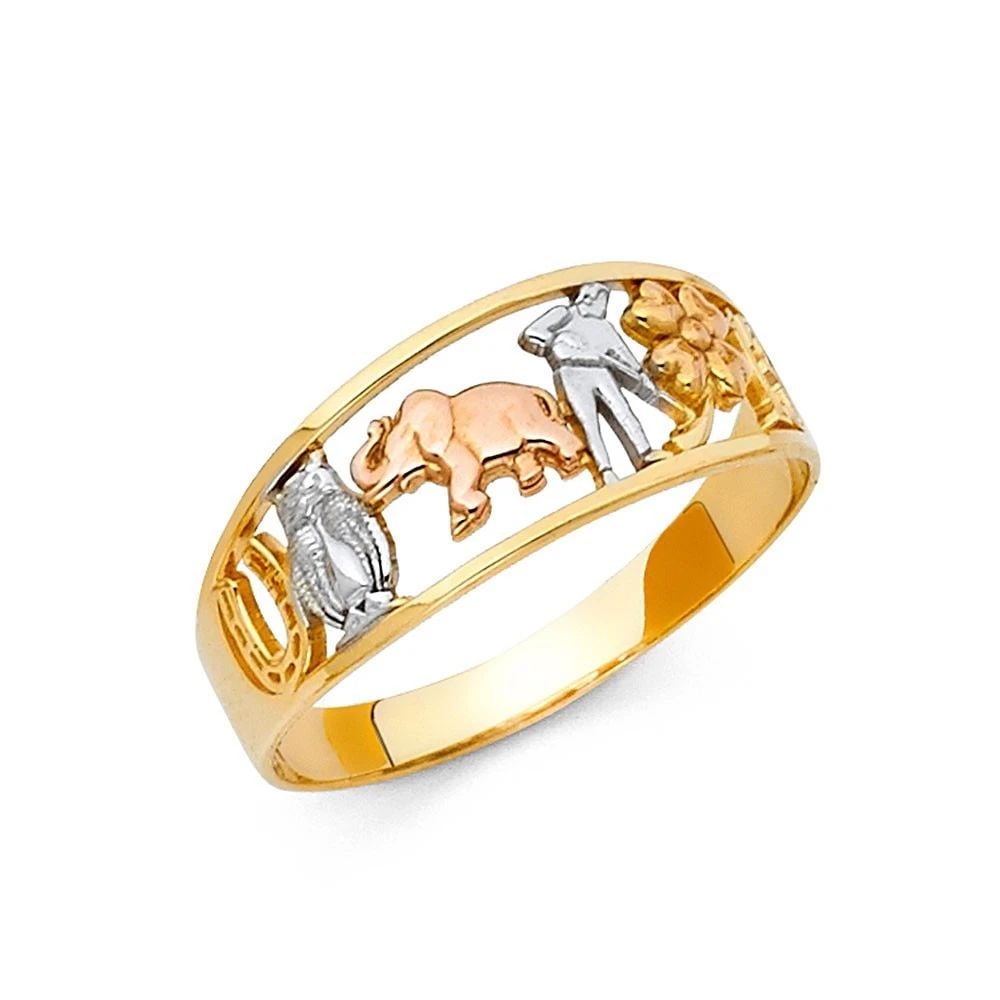 NEW 14K TRI COLOR GOLD LUCKY RING: NEW 14K TRI COLOR GOLD LUCKY RING LUCKY RING NEW 14K TRI COLOR GOLD WIDTH: 8 mm Apx. WEIGHT: 2.1 g