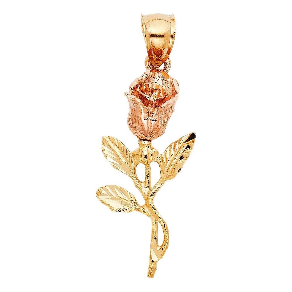 NEW 14K TWO TONE GOLD ROSE PENDANT (1 of 1)