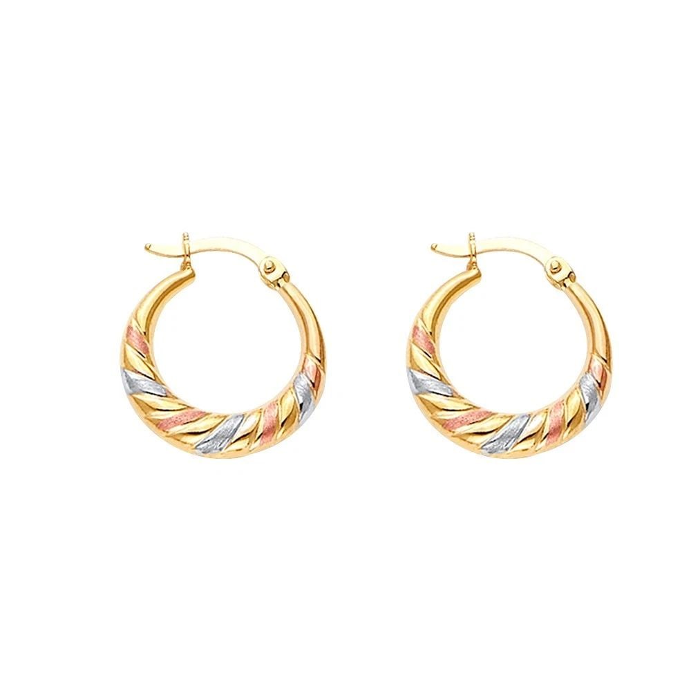 NEW 14K TRI COLOR GOLD DOUBLE FACE DIAGONAL DESIGN HOLLOW EARRINGS (1 of 2)