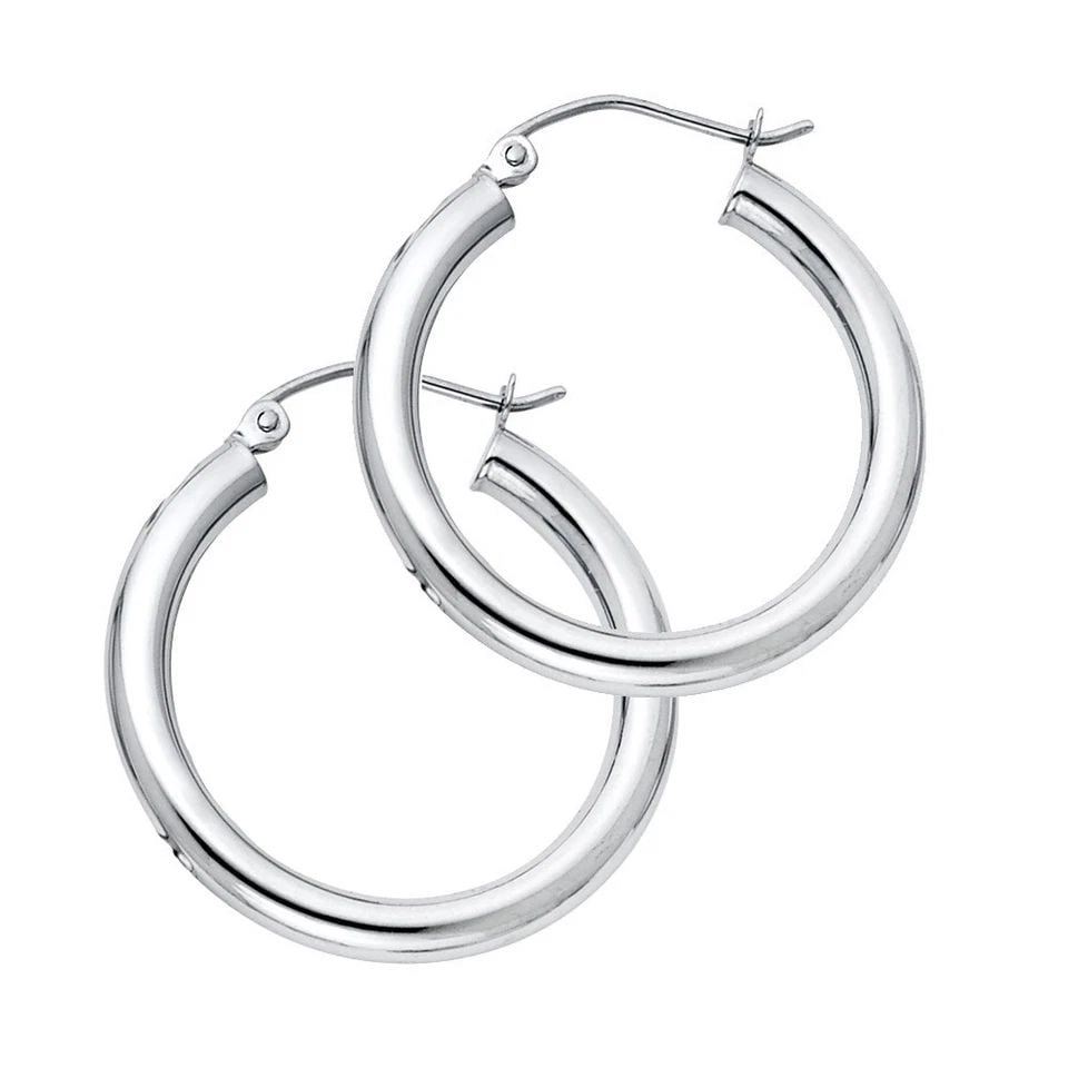 NEW 14K WHITE GOLD 3MM PLAIN HOOP EARRINGS (1 of 1)
