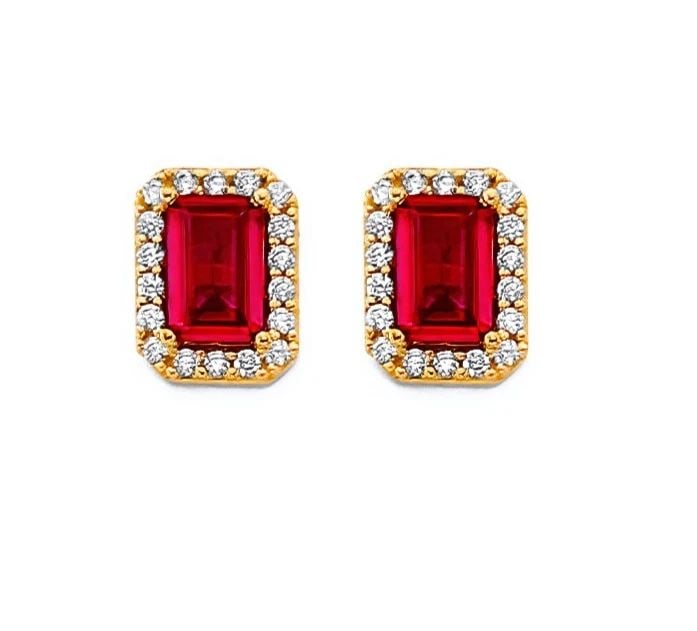 NEW 14K YELLOW GOLD EMERALD CUT RED PUSH BACK EARRINGS (1 of 2)
