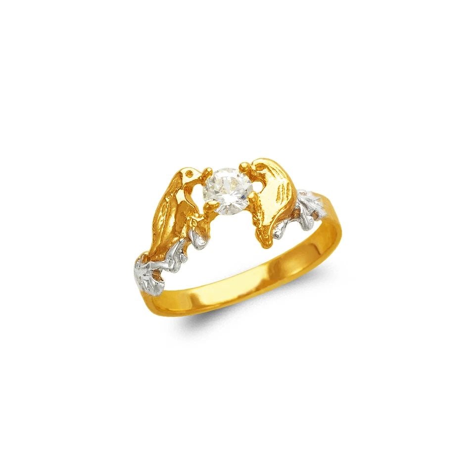 NEW 14K TWO TONE GOLD LADIES DOLPHIN HEART FASHION RING (1 of 1)