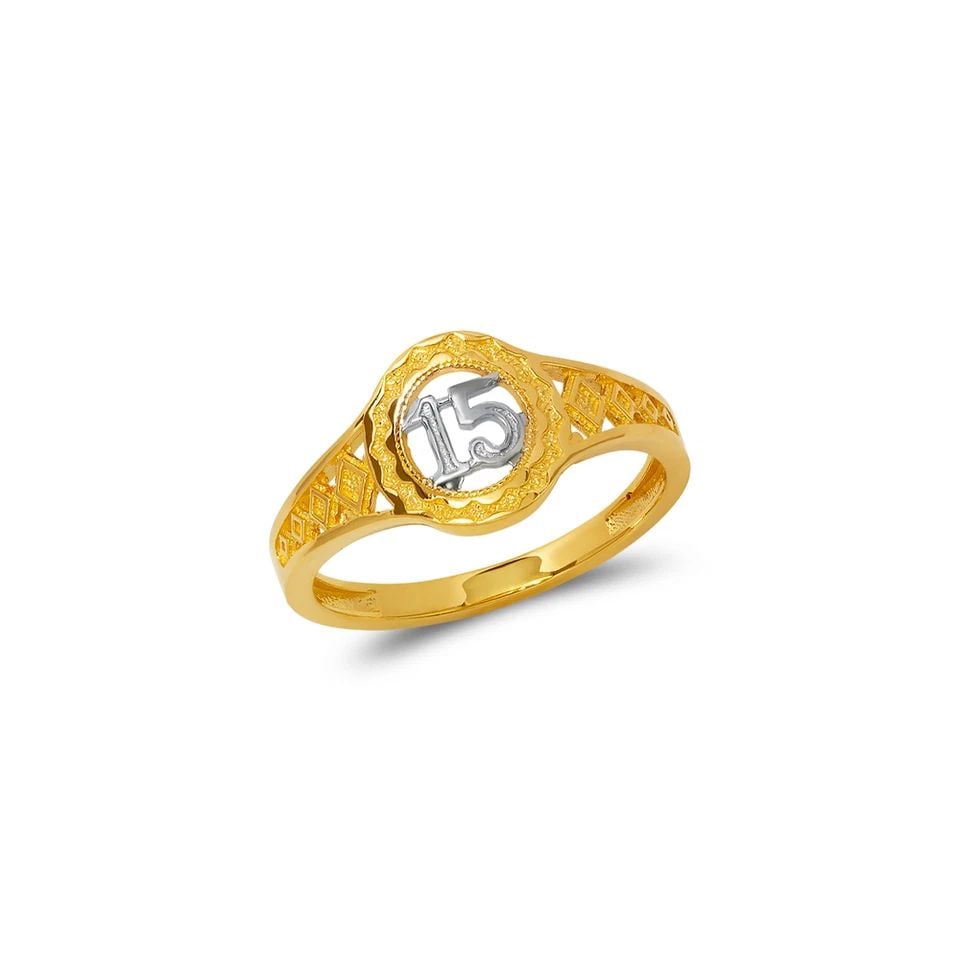 NEW 14K TWO TONE GOLD LADIES 15 ANOS FILIGREE RING (1 of 1)